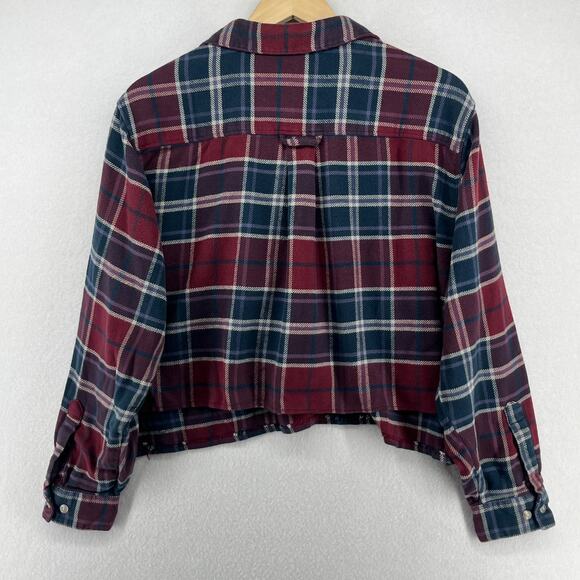 LL BEAN Shirt Womens L Flannel Plaid Cropped Crafted Popover Long Sleeve Red - Picture 2 of 14